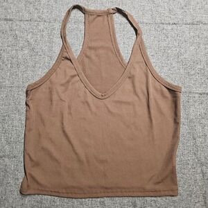 Cropped Brown Racerback Crop Tank‎ Top Stretchy Fitted Sleeveless Cami